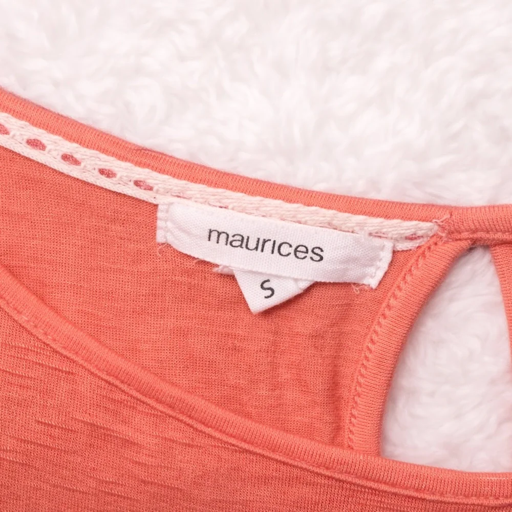 Maurices Coral Cold Shoulder Top Floral Hem Boho Blouse Size Small - Picture 3 of 3